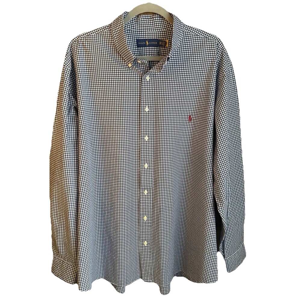 Polo Ralph Lauren Gingham Shirt 2XLT Big Tall Blue White Button Down